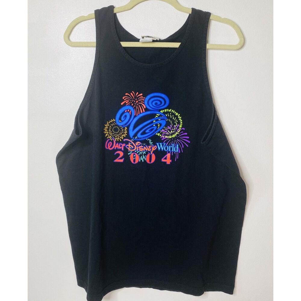 VTG Walt Disney World Fireworks Black Tank Top Shirt Large Black 2004 Sz XL